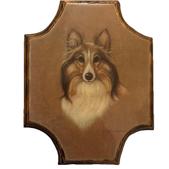 Vintage Collie Dog Etching Wood Wall Plaque Art Robert K. Reynolds-Forbes - Picture 1 of 6